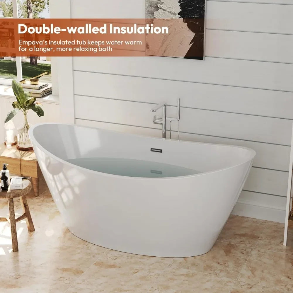 Deep Soaking Tub with Overflow and Drain Bathtub