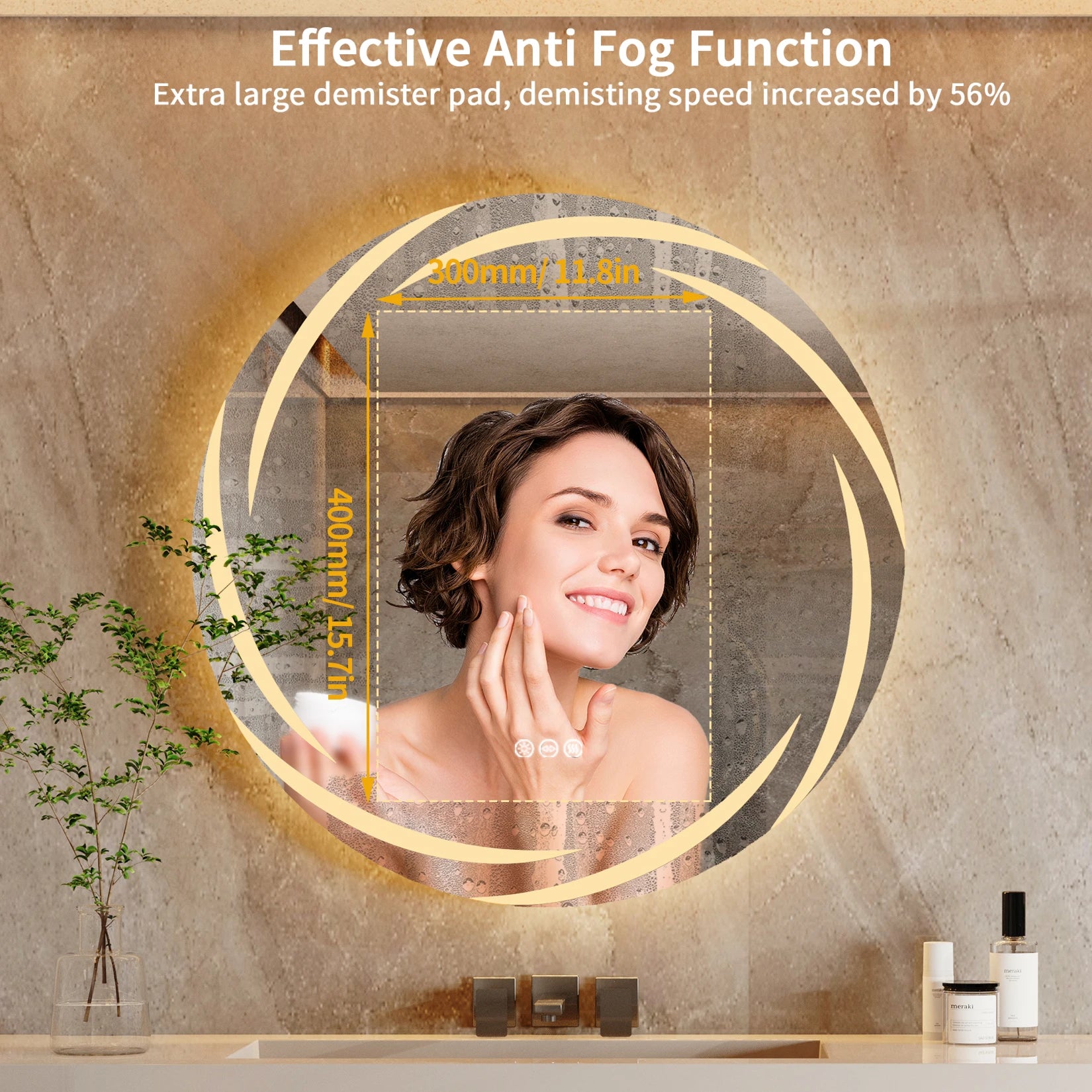 Anti-fog LED Bathroom Mirror Circle Backlit HD