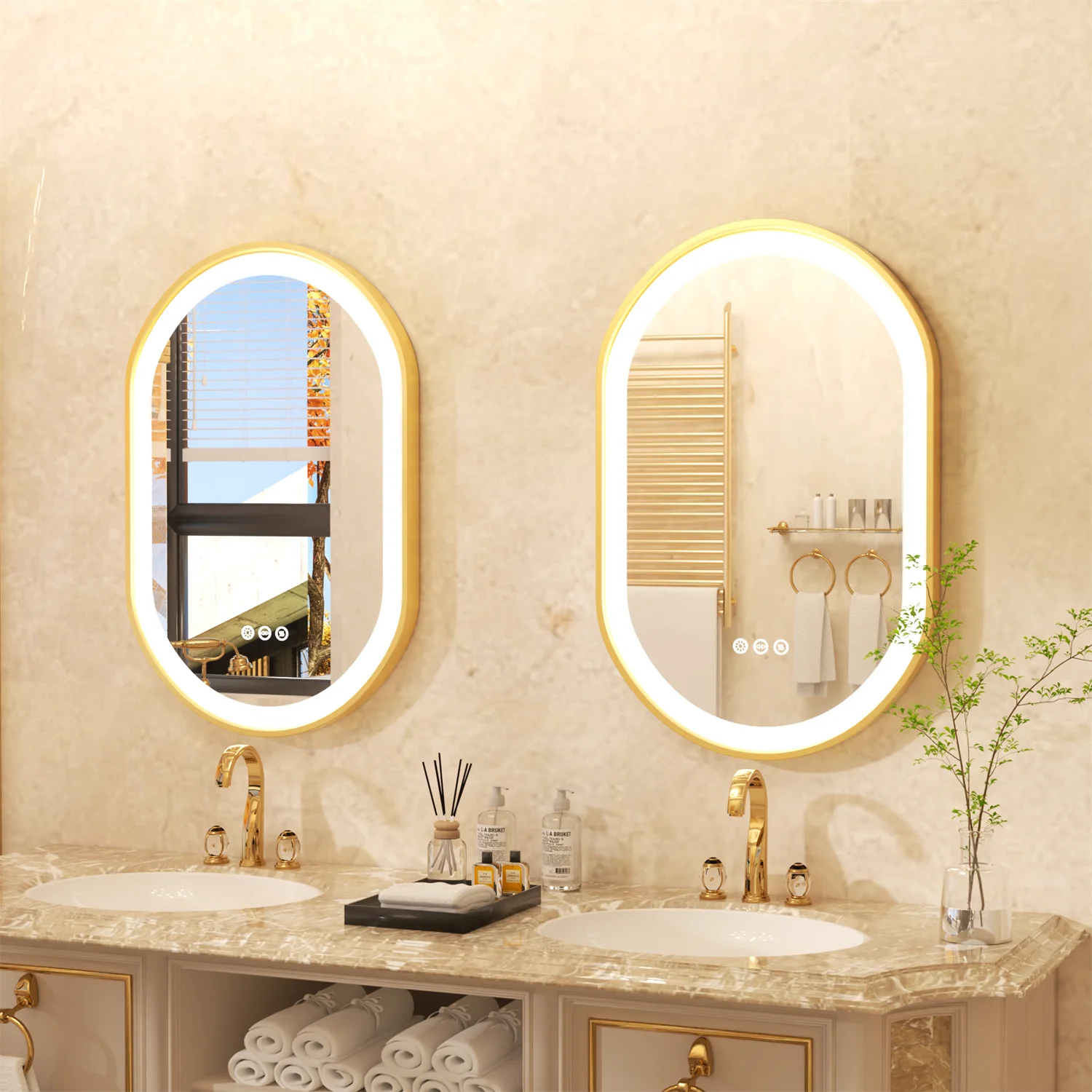 Gold Frame Oval Bathroom Mirror LED