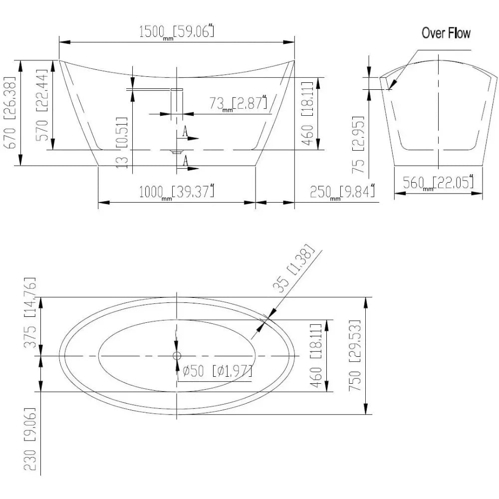 Deep Soaking Tub with Overflow and Drain Bathtub