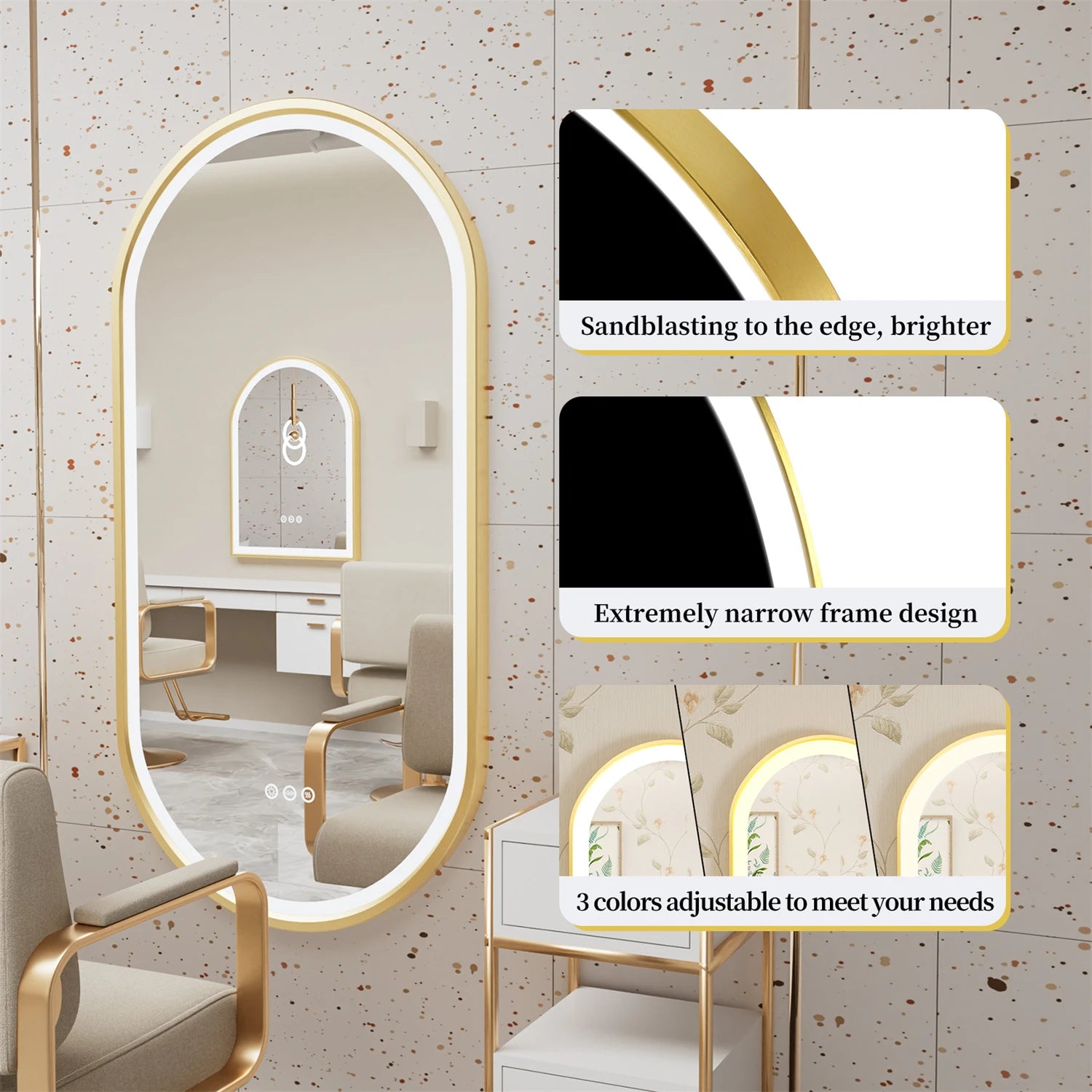 Gold Frame Oval Bathroom Mirror LED