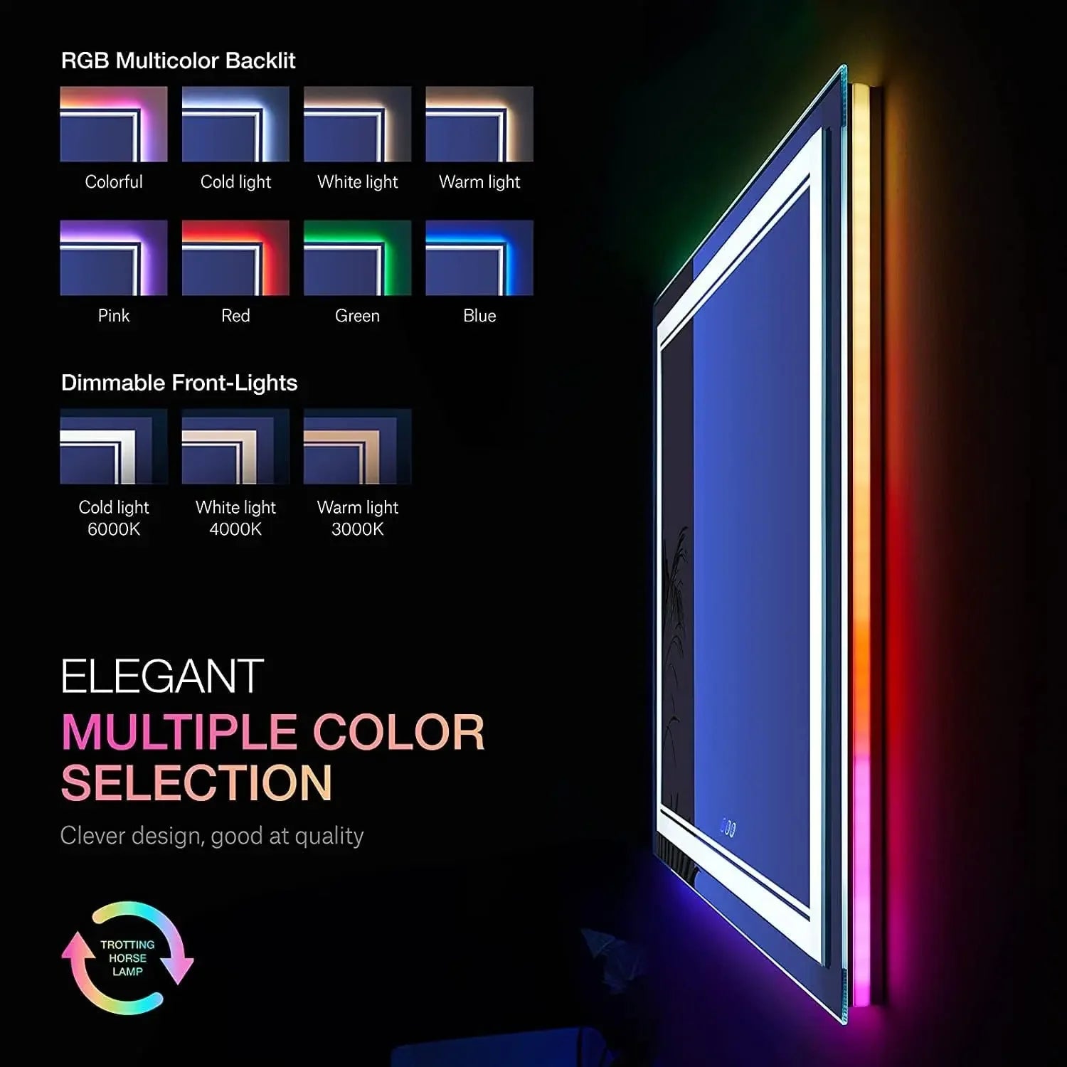 LED Bathroom Mirror with Lights Backlit RGB Color