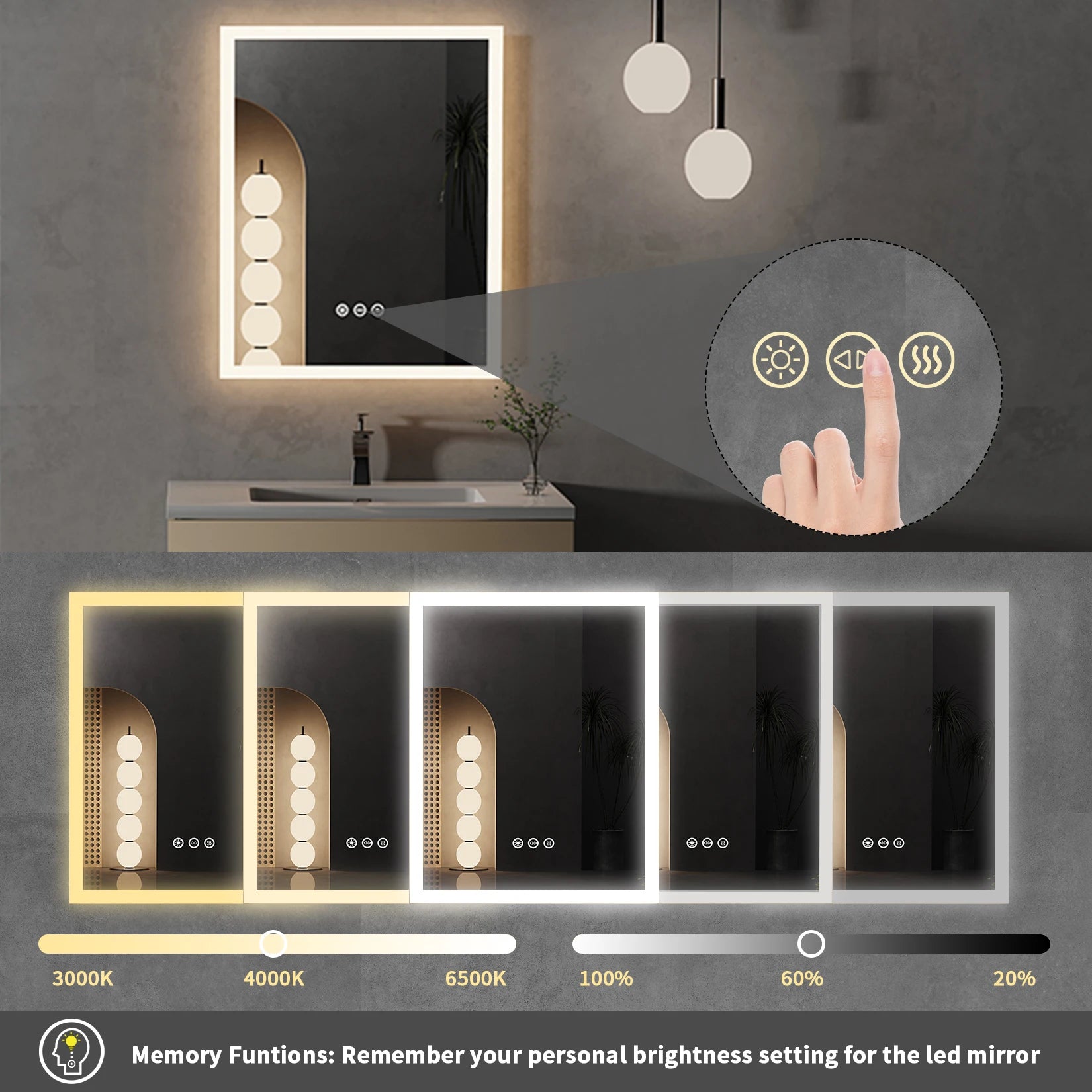 LED Lighted Bathroom Mirror with Anti-Fog