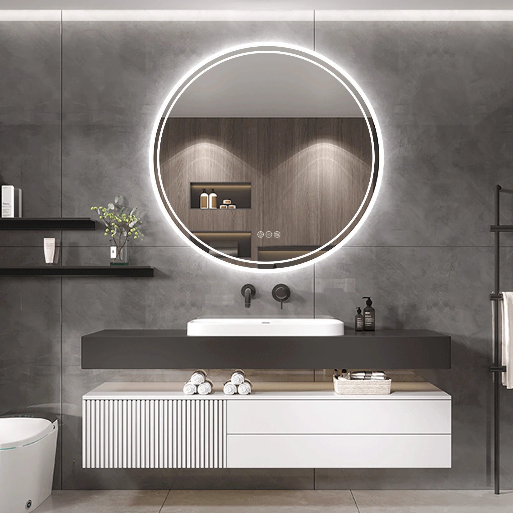 Touch Screen Intelligent Illuminate Big Round Mirror for Bathroom