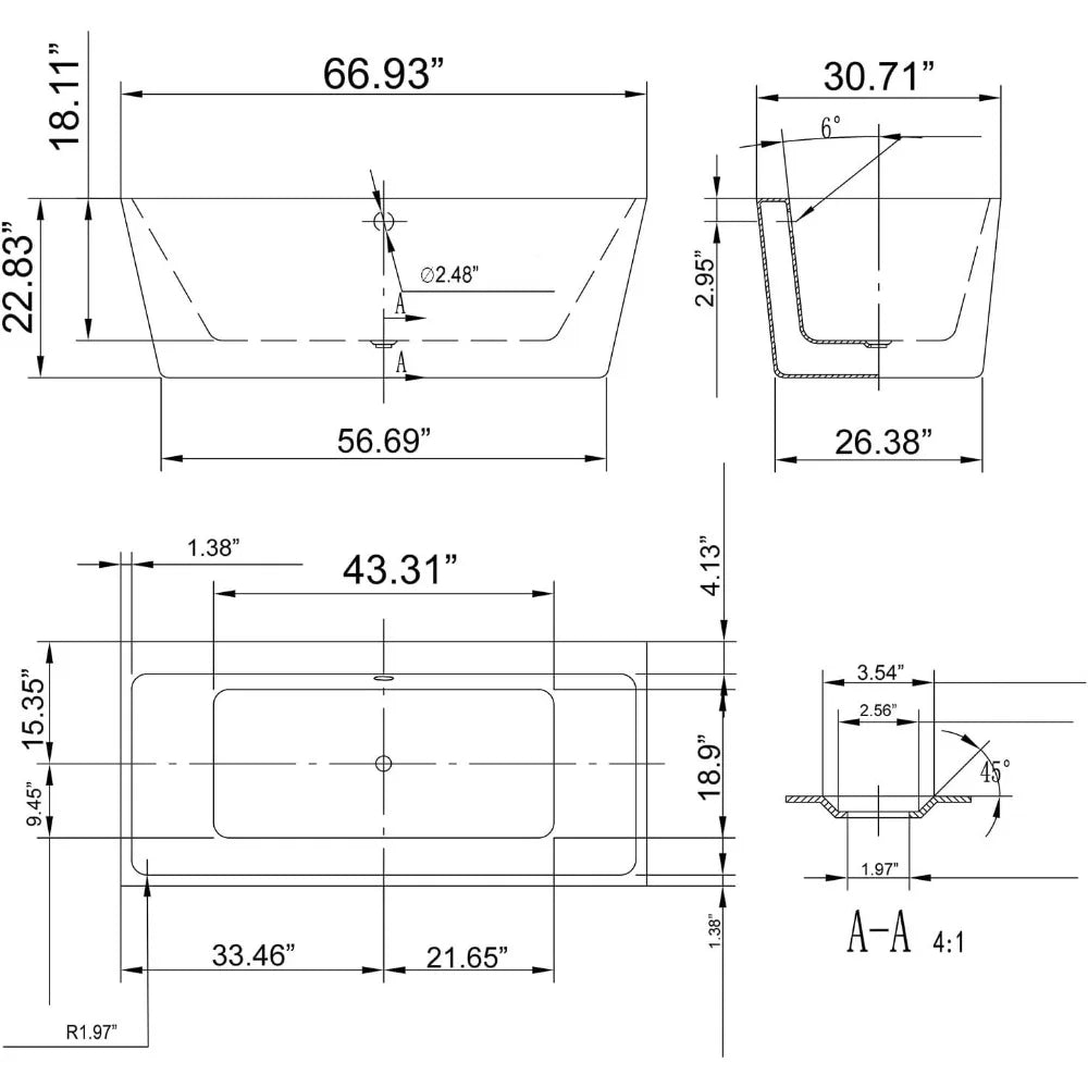 Luxury Acrylic Soaking SPA Tub Modern Bathtub