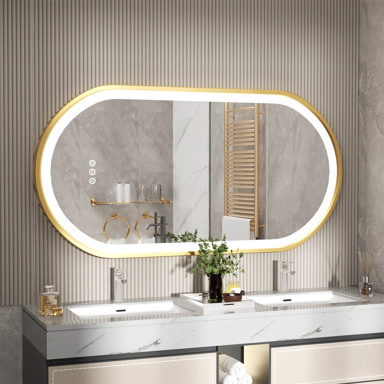 Gold Frame Oval Bathroom Mirror LED